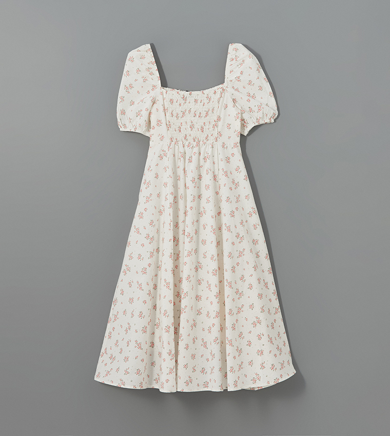 Floral Print Square Neck Midi Dress