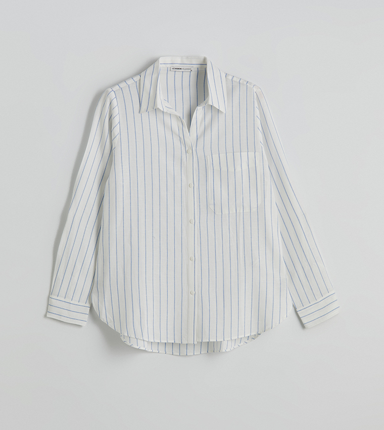 Striped Linen Blend Long Sleeves Shirt