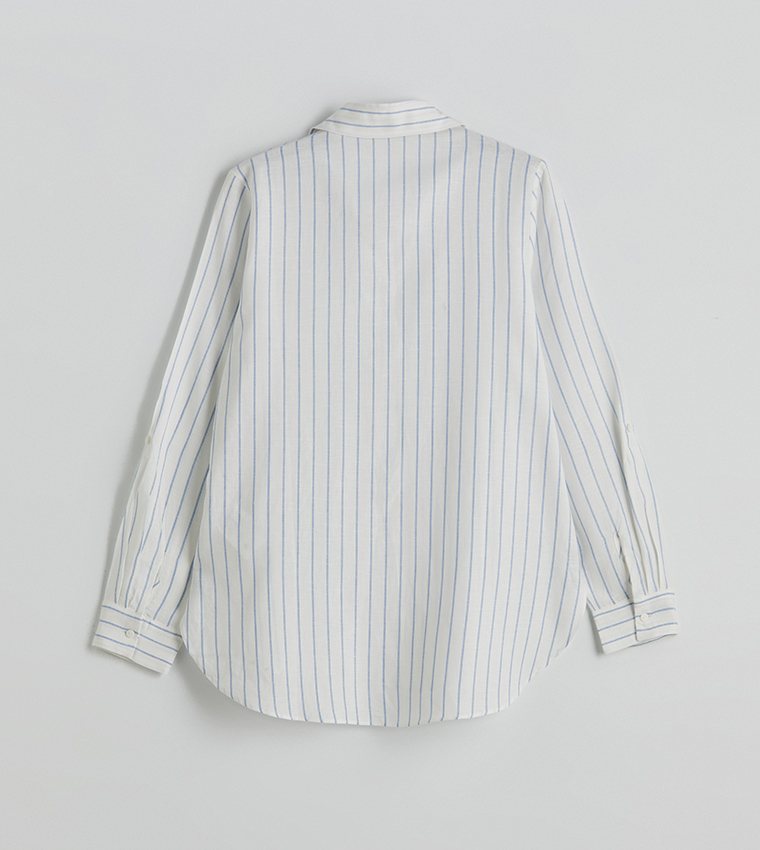 Striped Linen Blend Long Sleeves Shirt