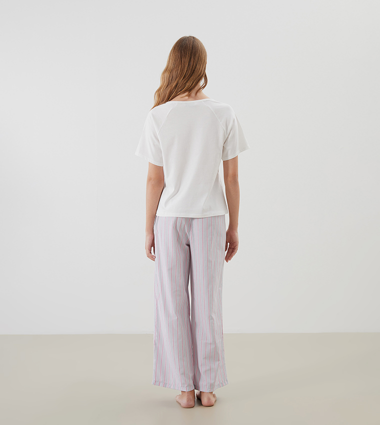 Embroidered Crew Neck Pyjama Set