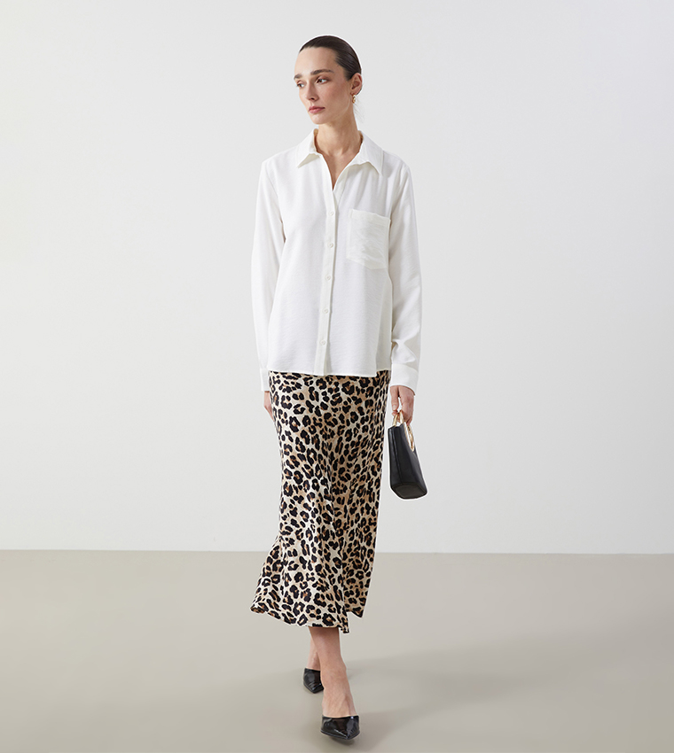 Animal Printed Elastic Waist Midi Skirt
