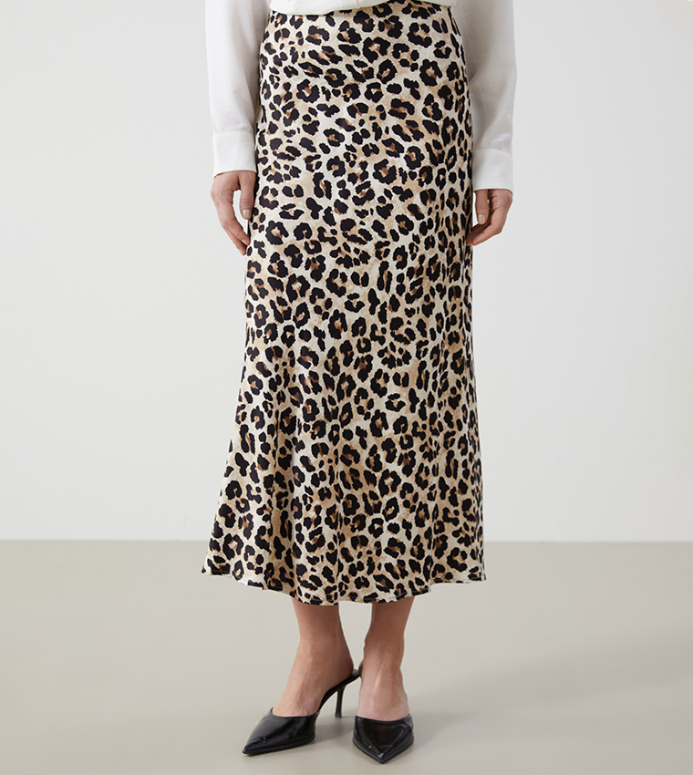 Animal Printed Elastic Waist Midi Skirt