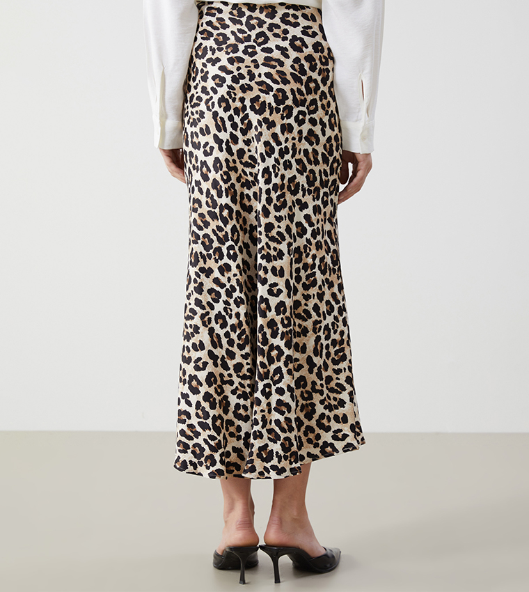 Animal Printed Elastic Waist Midi Skirt