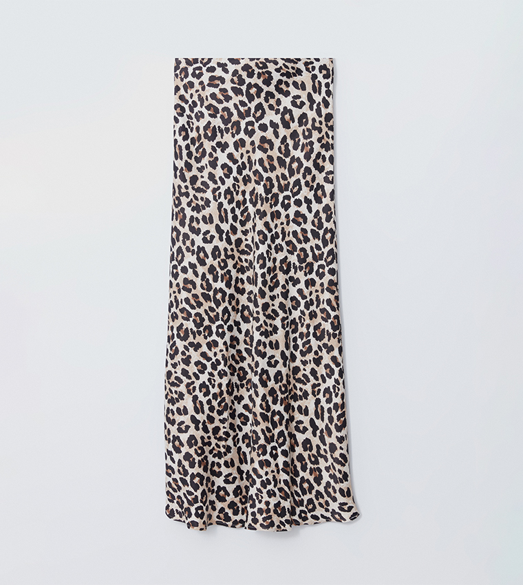 Animal Printed Elastic Waist Midi Skirt