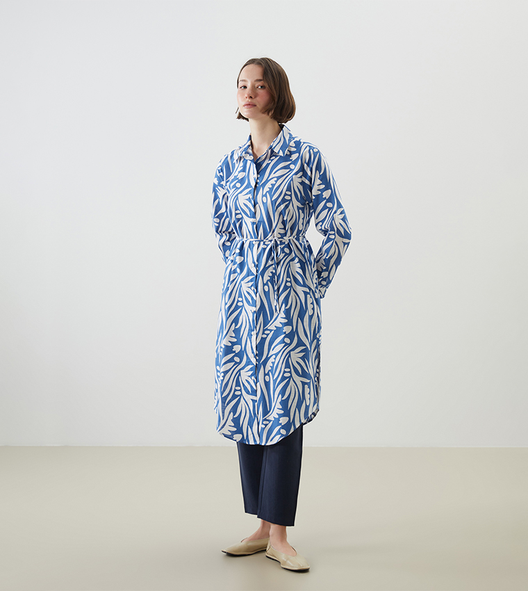 Printed Long Sleeves Shirt Tunic Dress