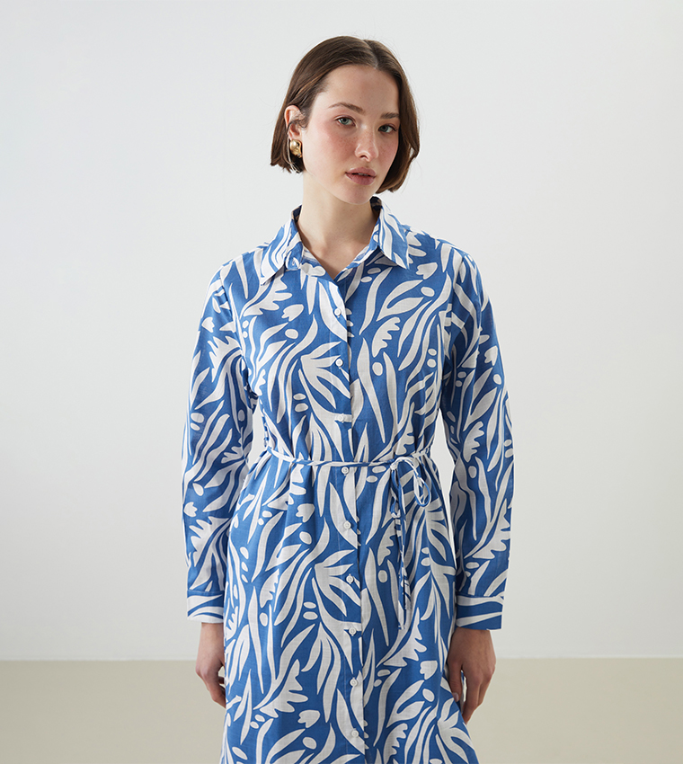 Printed Long Sleeves Shirt Tunic Dress