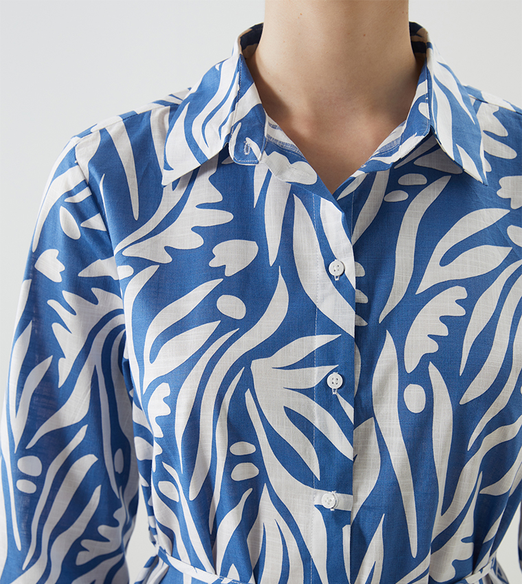 Printed Long Sleeves Shirt Tunic Dress