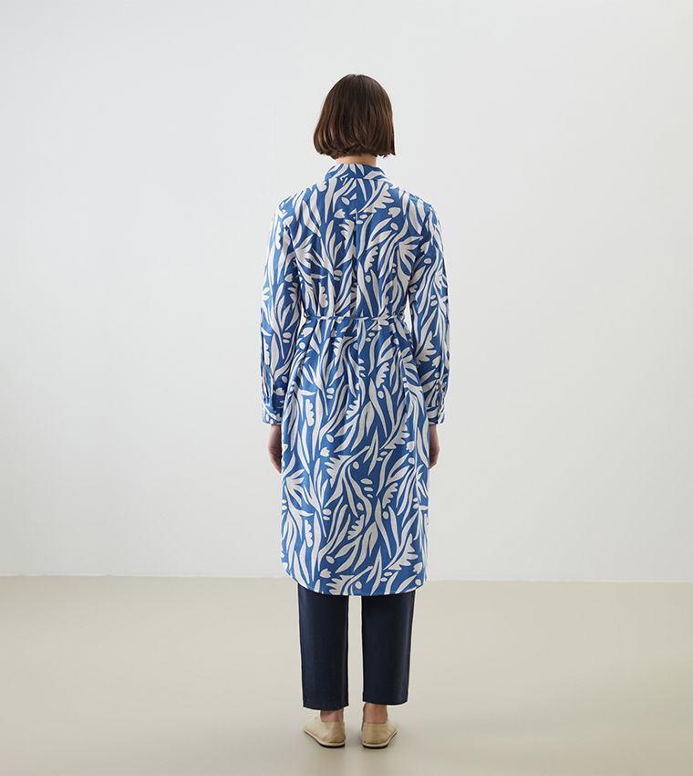 Printed Long Sleeves Shirt Tunic Dress