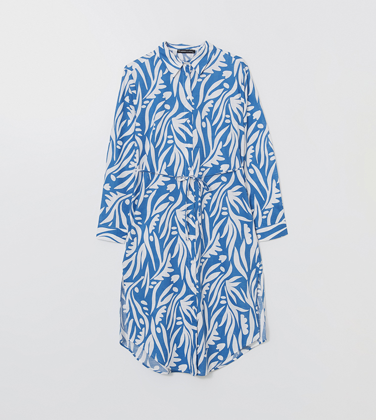 Printed Long Sleeves Shirt Tunic Dress