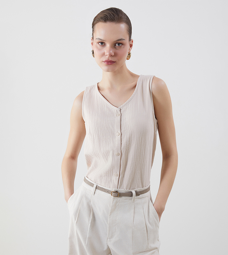 Textured V-Neck Muslin Top