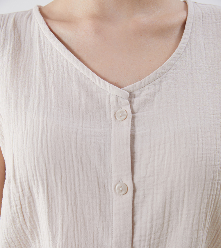 Textured V-Neck Muslin Top