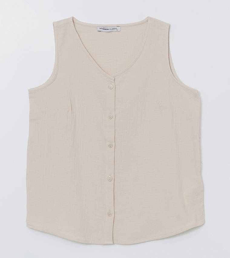 Textured V-Neck Muslin Top