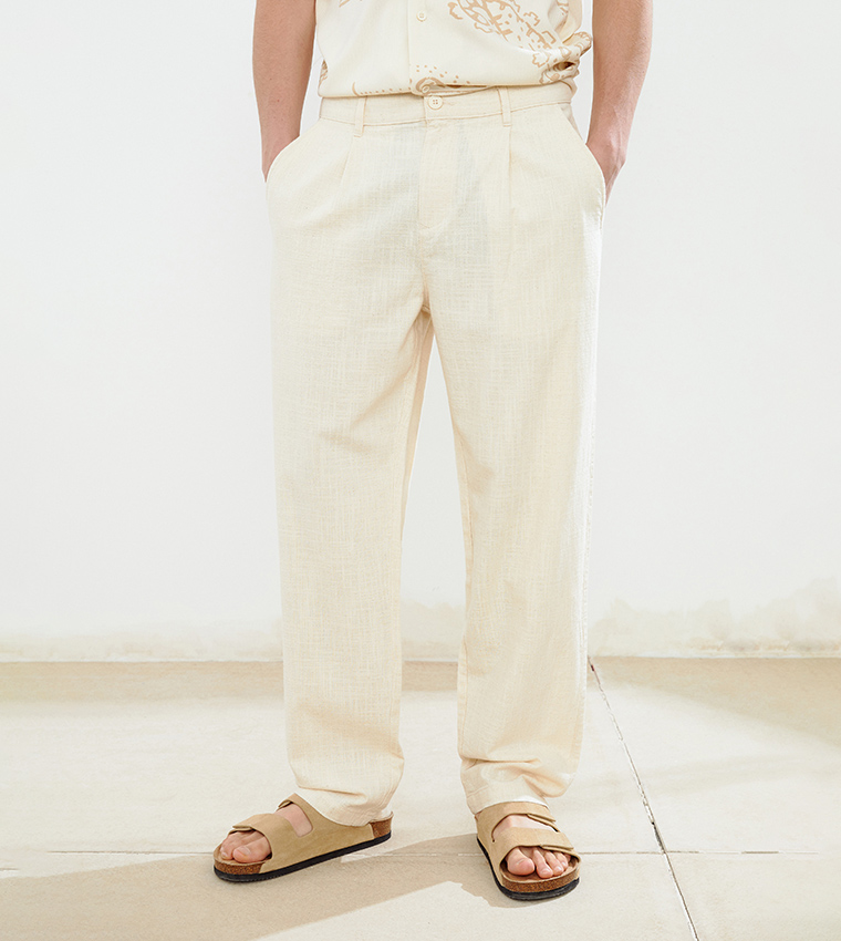 Linen Look Relaxed Fit Trousers