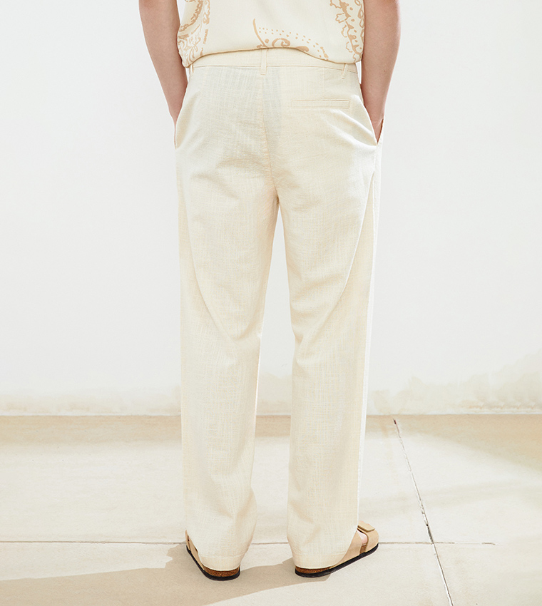 Linen Look Relaxed Fit Trousers