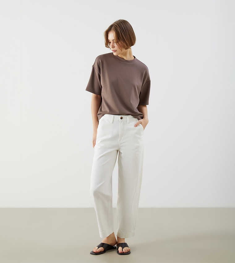 Washed High Waist Straight Fit Jeans