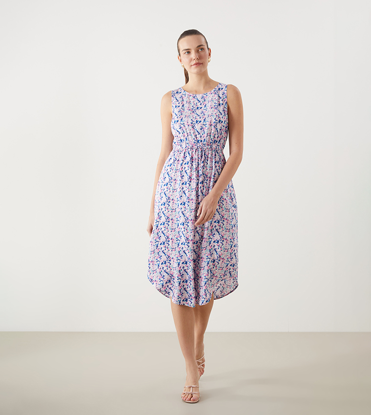 Patterned Sleeveless Midi Dress