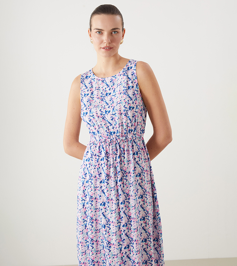 Patterned Sleeveless Midi Dress