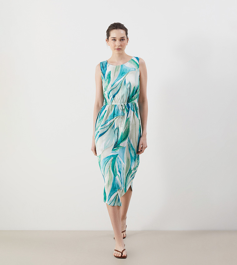 Patterned Sleeveless Midi Dress