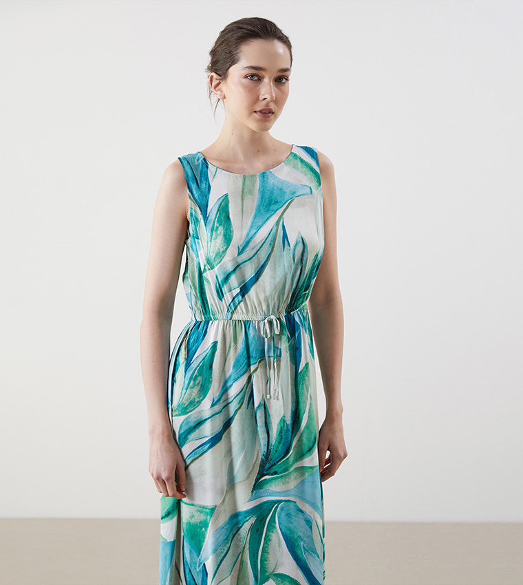 Patterned Sleeveless Midi Dress