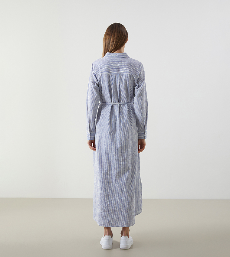 Striped Belted Shirt Dress