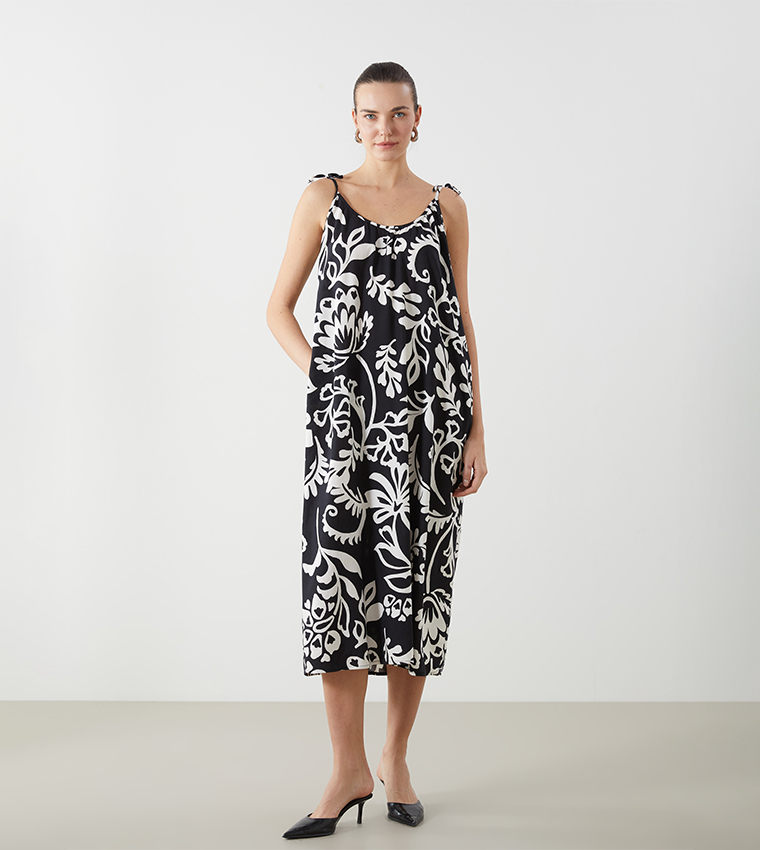 Printed Strappy Midi Dress