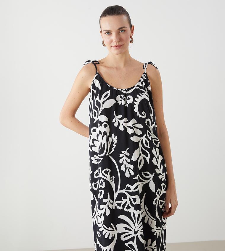 Printed Strappy Midi Dress