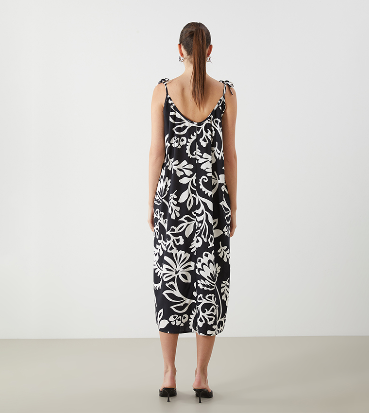 Printed Strappy Midi Dress