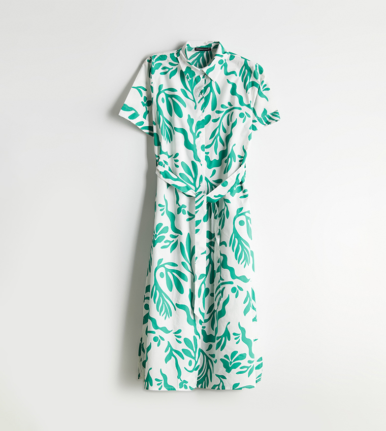 Printed Belted Woven Shirt Dress