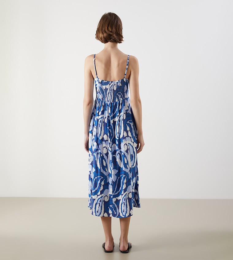 Printed Strappy Midi Dress