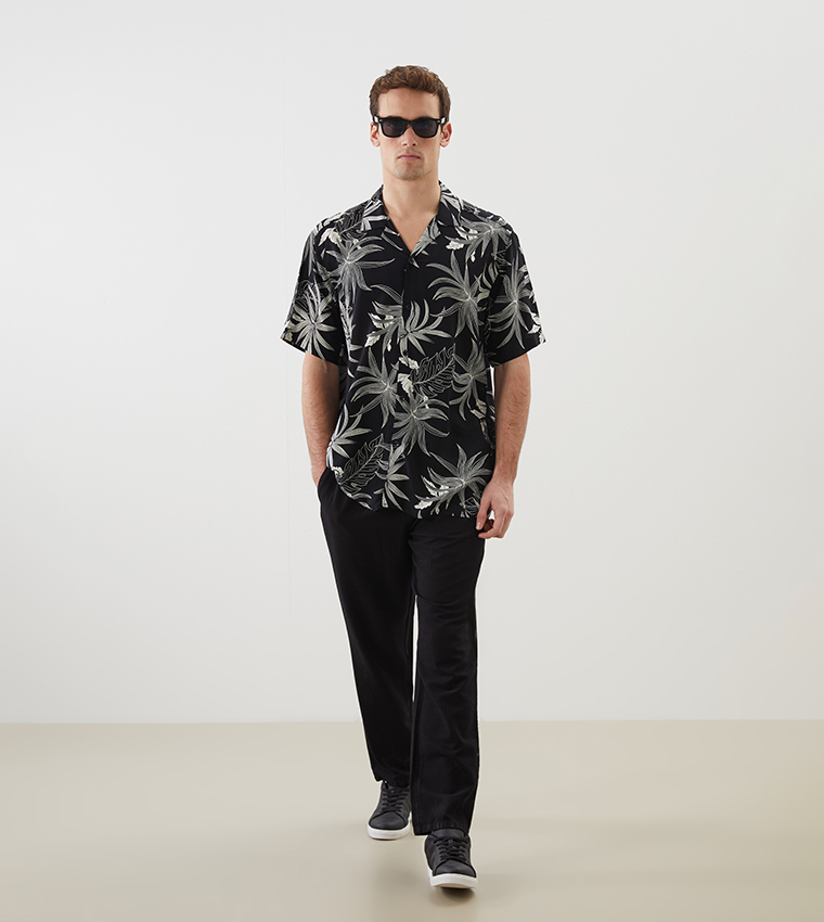 Patterned Viscose Regular Fit Short Sleeves Shirt