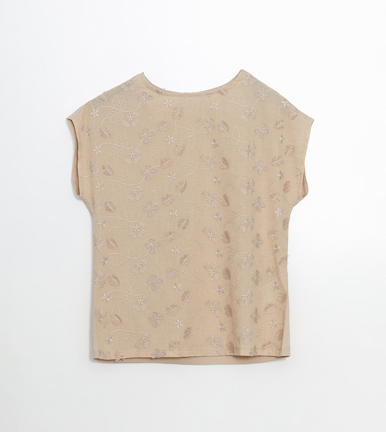 Embroidered Crew Neck Top