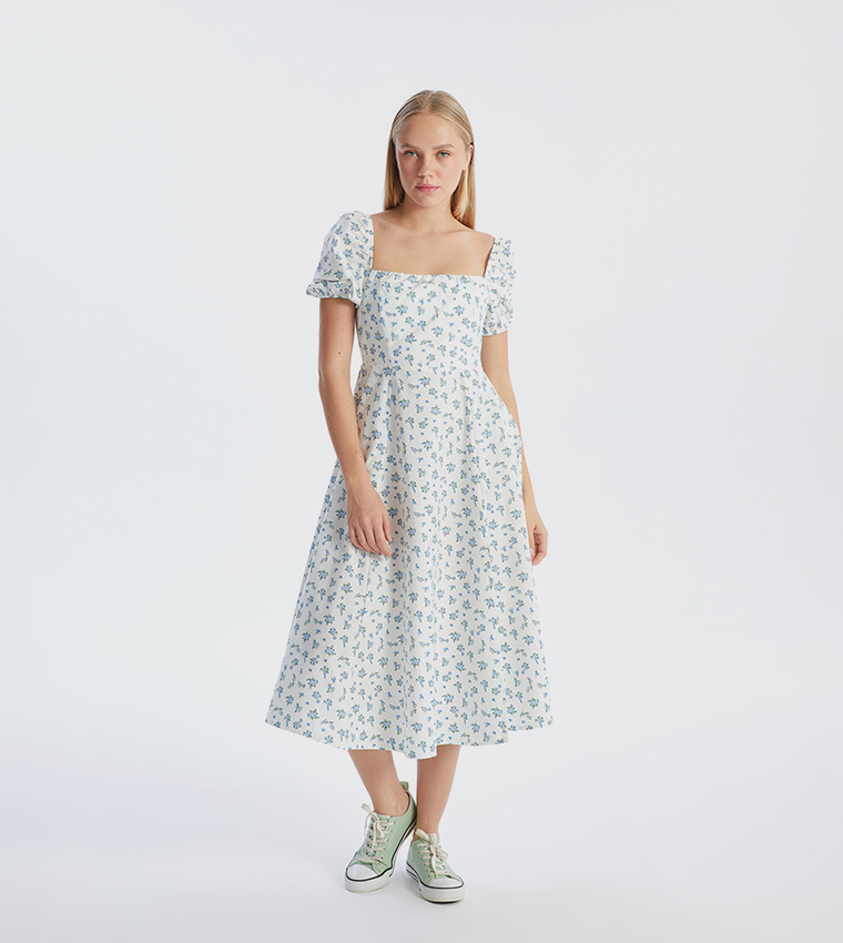 Floral Print Short Sleeves Midi Dress