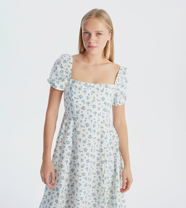 Floral Print Short Sleeves Midi Dress