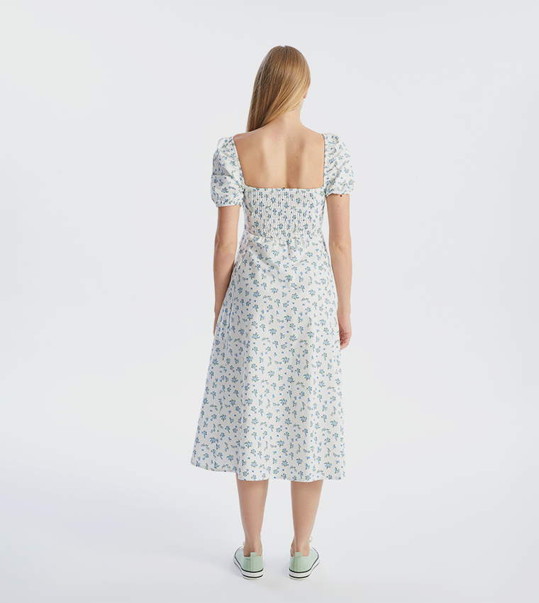 Floral Print Short Sleeves Midi Dress