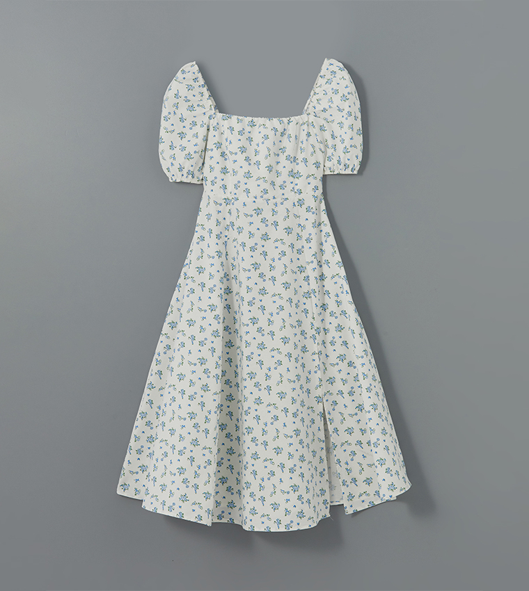 Floral Print Short Sleeves Midi Dress