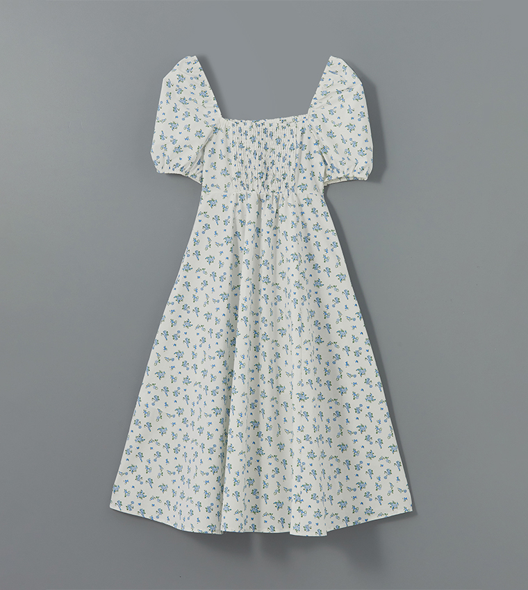 Floral Print Short Sleeves Midi Dress