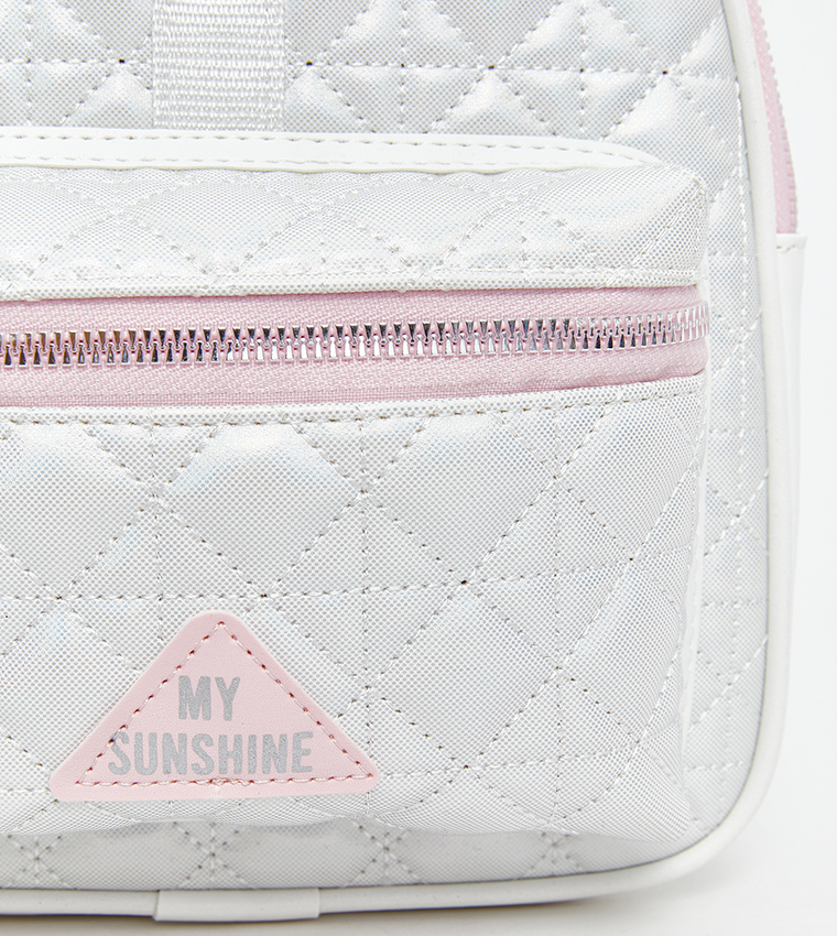 Quilted Pompom Detail Backpack