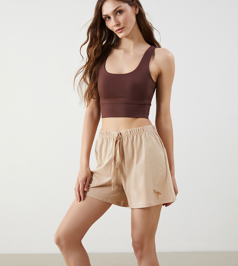 茶掛63 Buy LC Waikiki Drawstring Waist Sleep Shorts In Beige