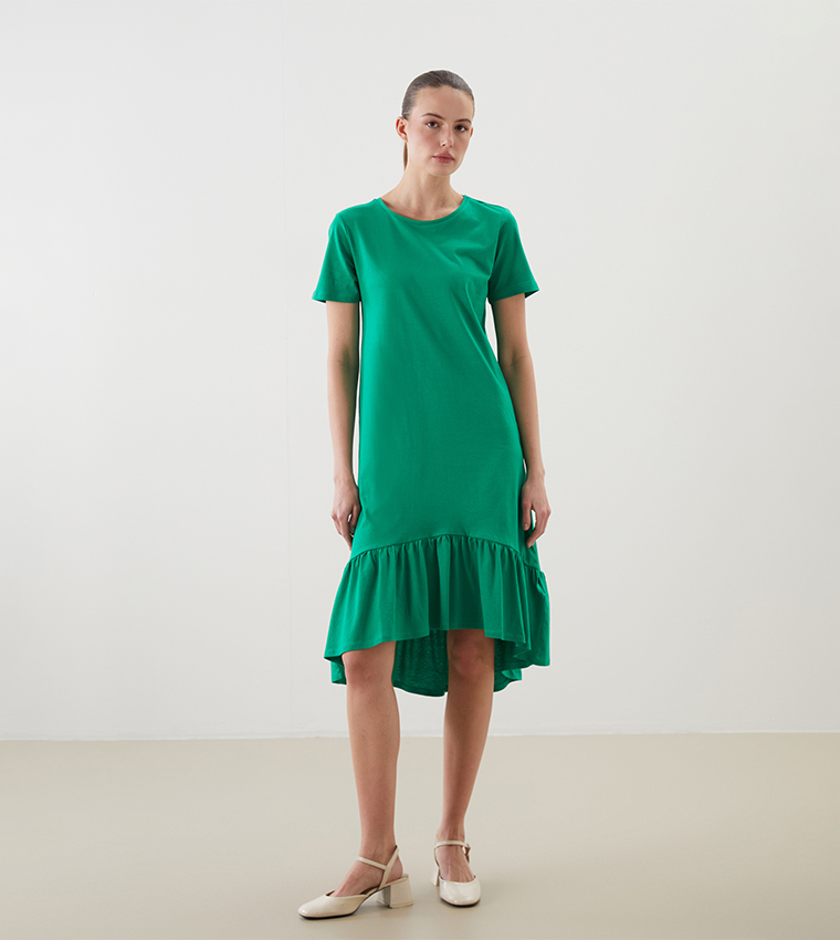 Solid Short Sleeves Peplum Dress