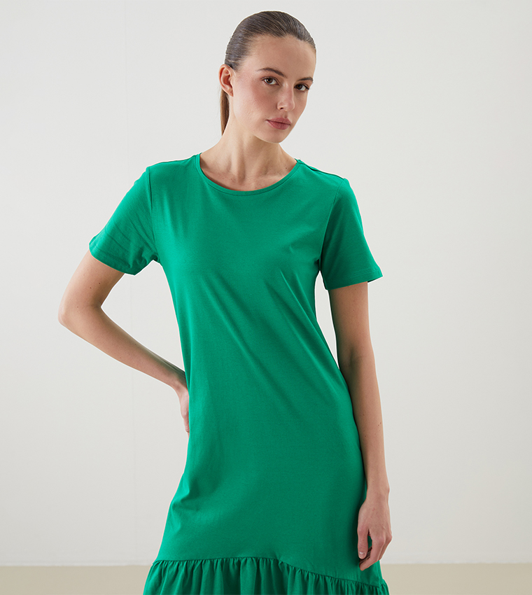 Solid Short Sleeves Peplum Dress