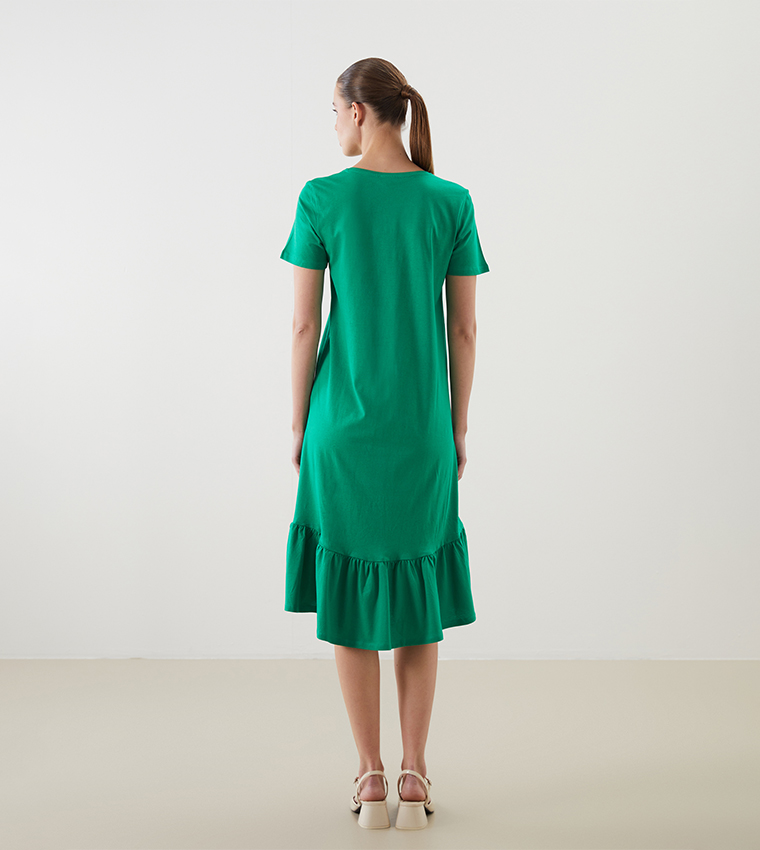 Solid Short Sleeves Peplum Dress