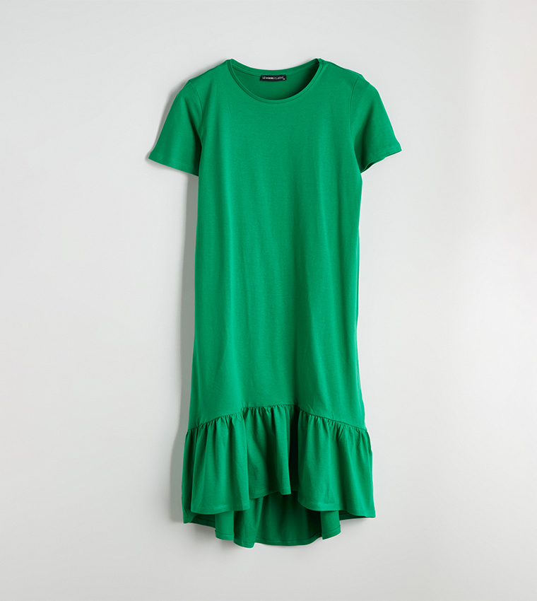 Solid Short Sleeves Peplum Dress