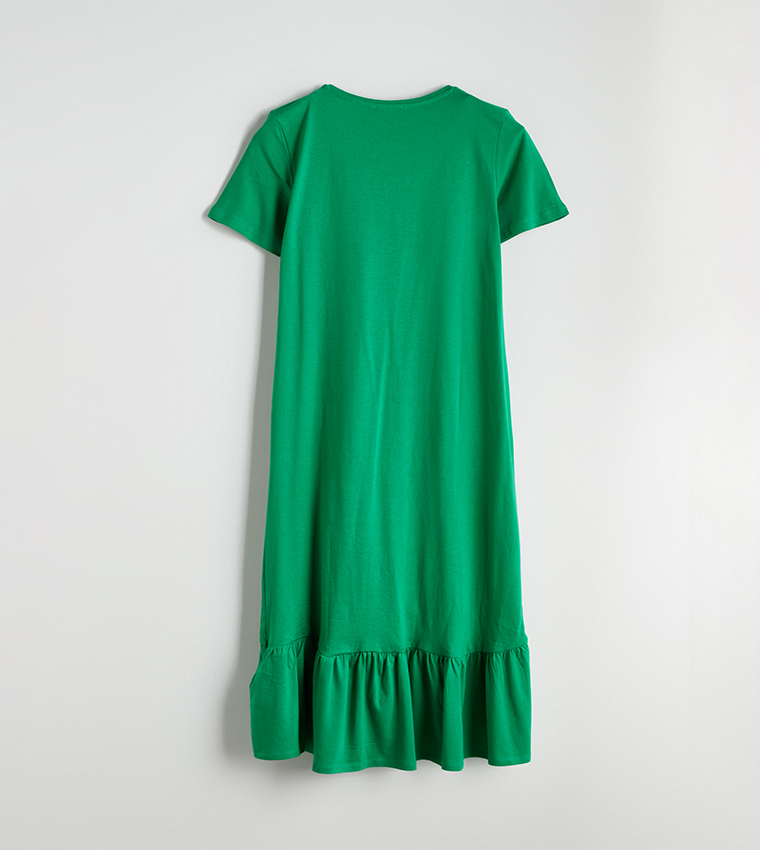 Solid Short Sleeves Peplum Dress