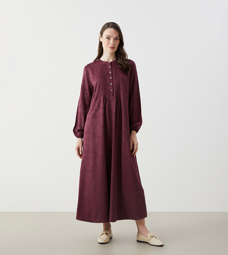 Patterned Long Sleeves Midi Dress