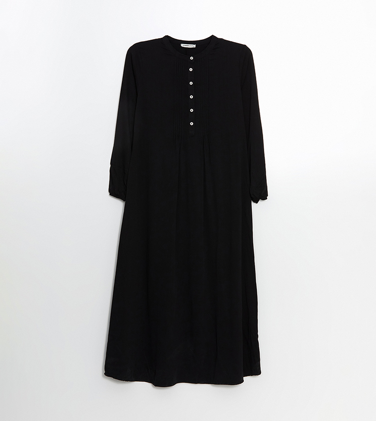 Solid Long Sleeves Midi Dress