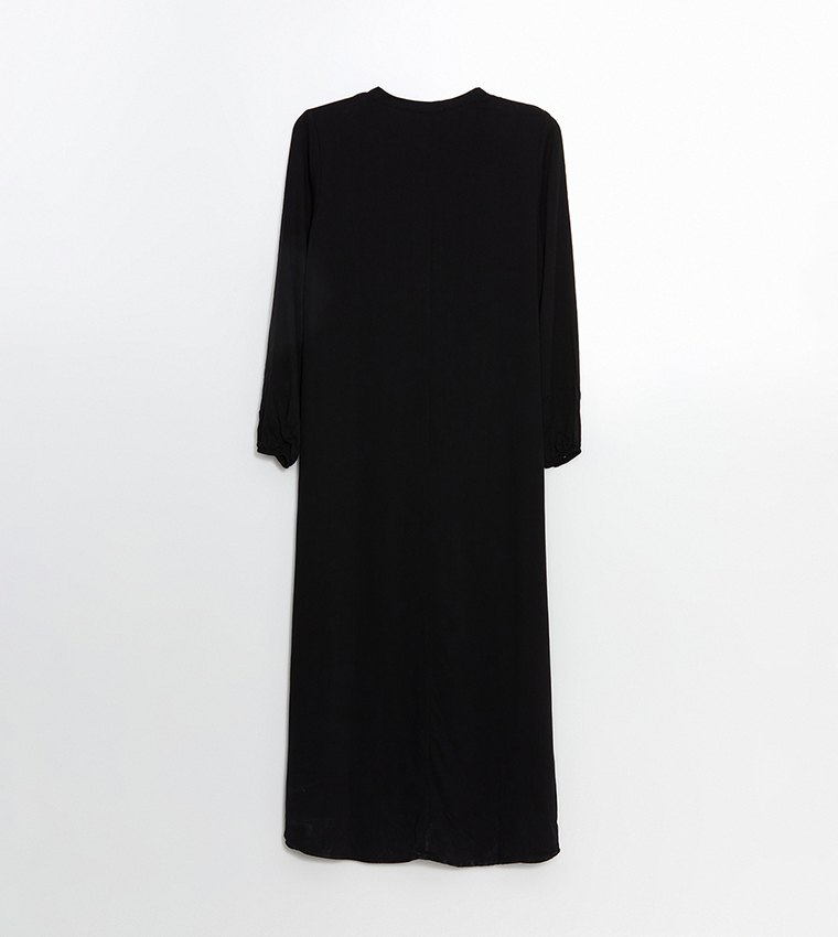 Solid Long Sleeves Midi Dress