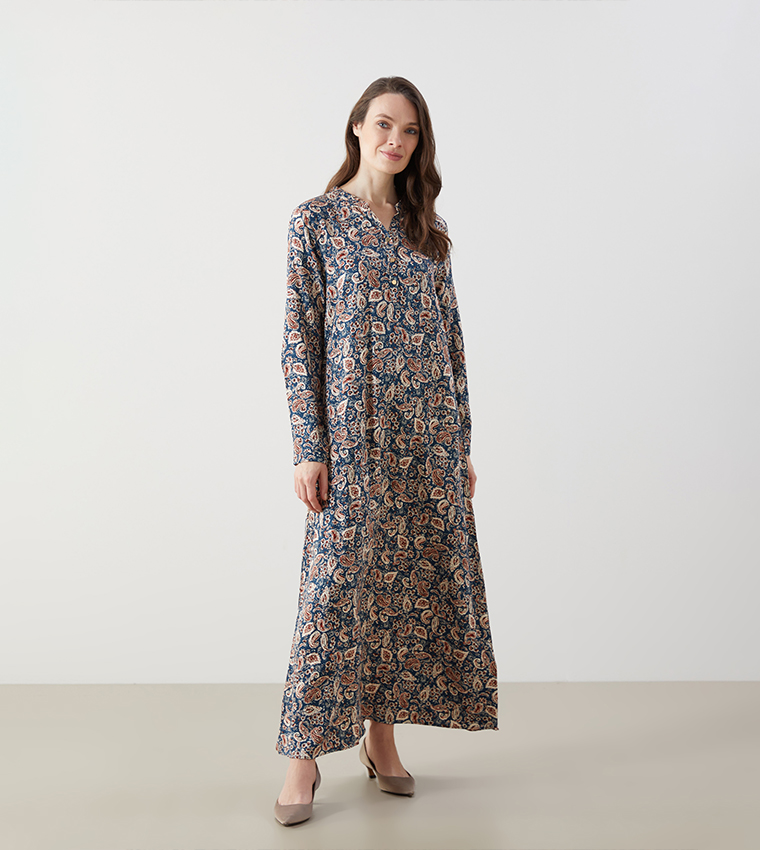 Printed Long Sleeves Maxi Dress