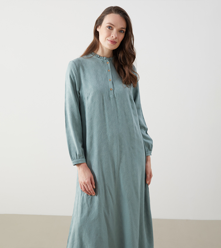 Jacquard Long Sleeves Maxi Dress