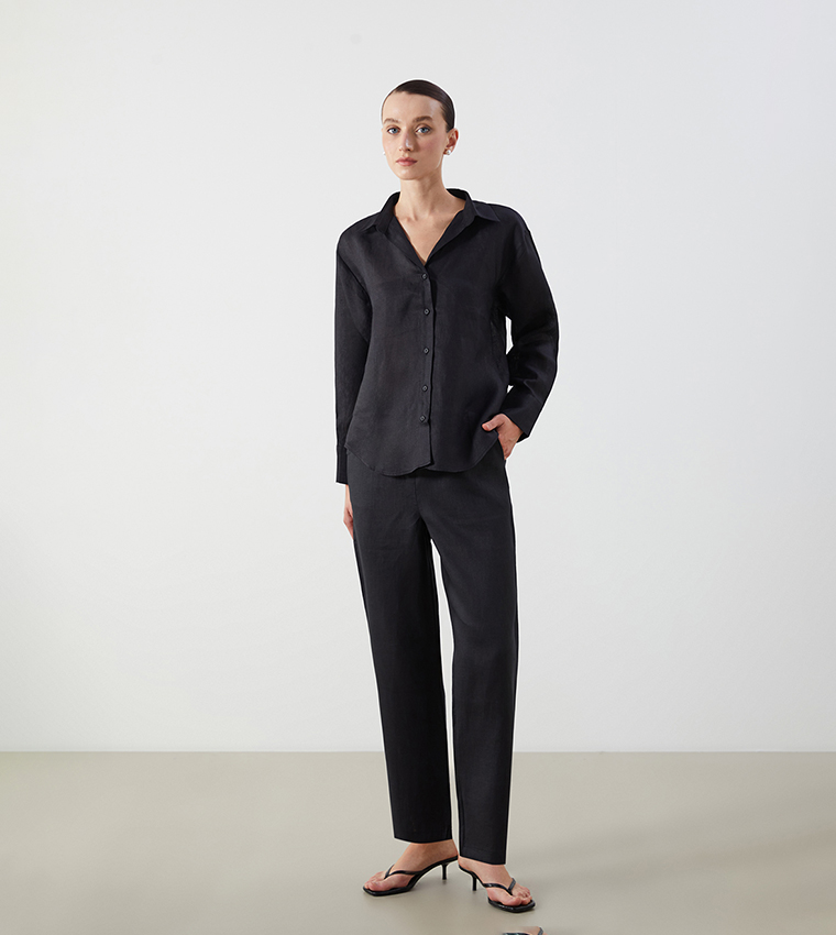Solid Elastic Waist Trousers