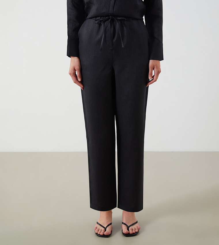 Solid Elastic Waist Trousers
